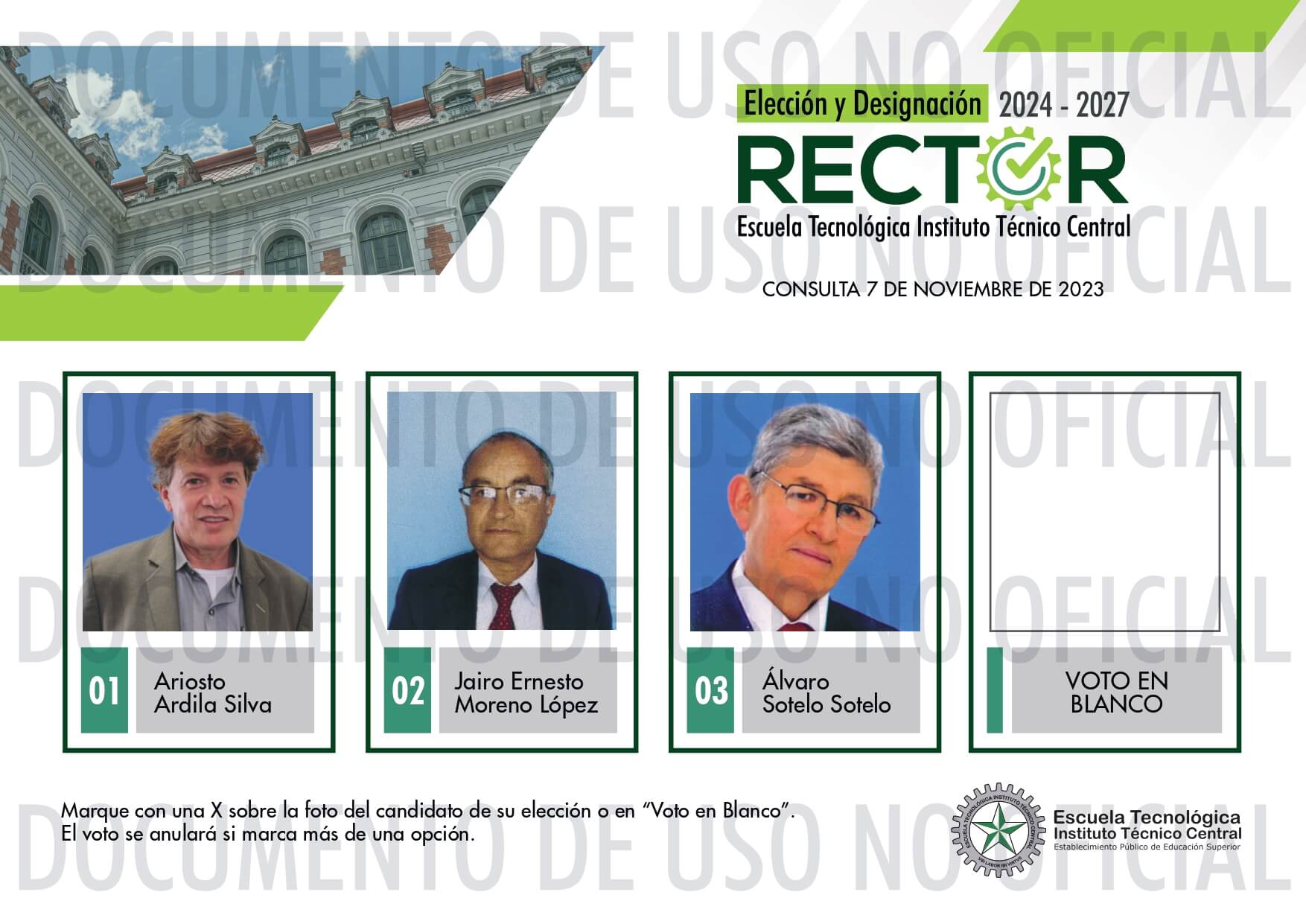 Tarjetón Consulta Rector (a) ETITC 2024 - 2027